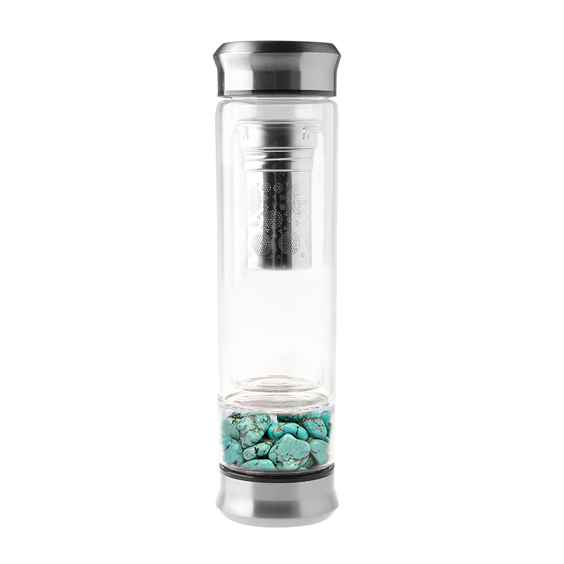 Glass bottle natural stones HOGO Turquoise 0.30 L