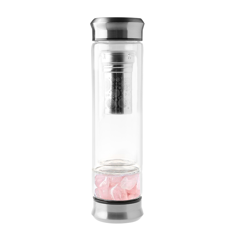 Glass bottle natural stones HOGO Rose Quartz 0.30 L